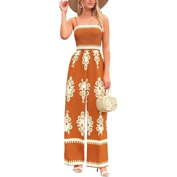 Women Red and white Summer Boho Jumpsuits and Wide Leg Pants Rompers - Picture 1 of 8